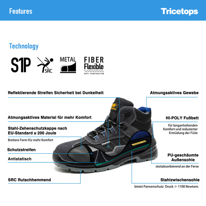 TS618H Sicherheitsschuhe S1P Herren leichte atmungsaktive Arbeitsschuhe